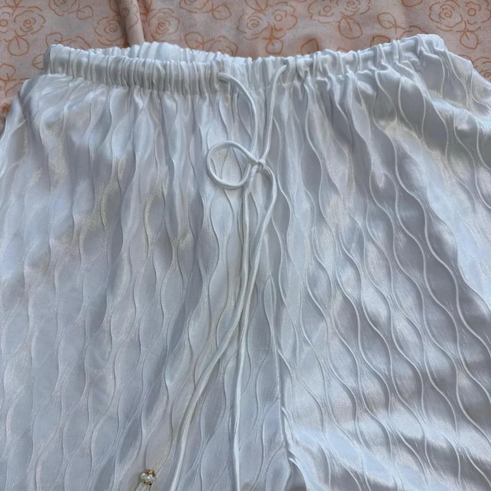 White Textured Lounge Pants - Picture 3 of 5
